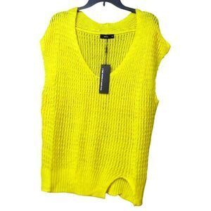 UNIQ Women’ V-neck Pointelle Knit Sweater Vest, M/L, Yellow